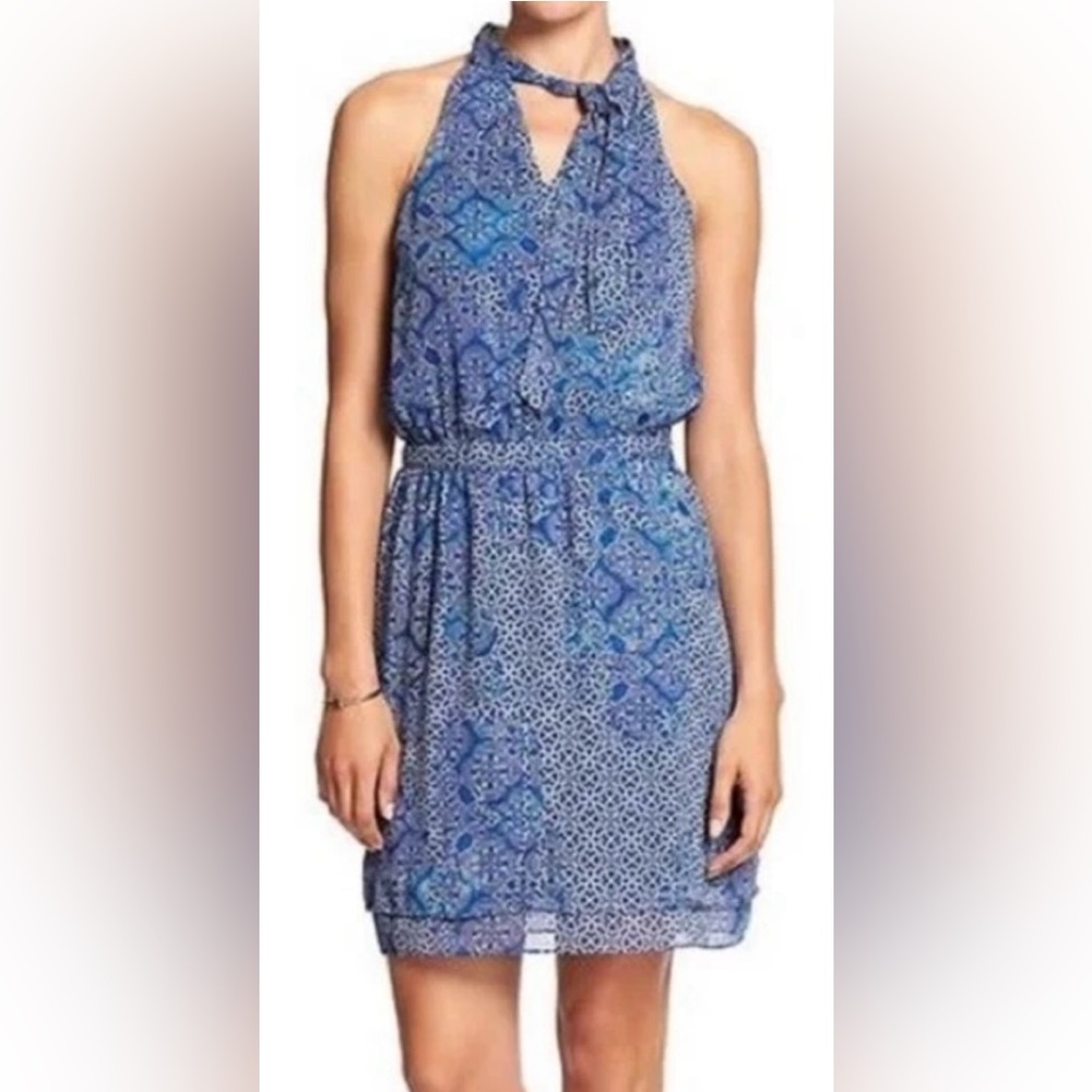 💙 BANANA REPUBLIC! STUNNING SLEEVELESS CHIFFON HALTER DRESS! TIE NECK! 💙 - Picture 4 of 16